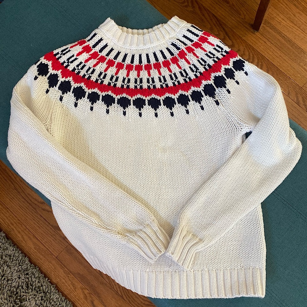 Beautiful cotton fair isle sweater from J Crew XS cream, red, navy